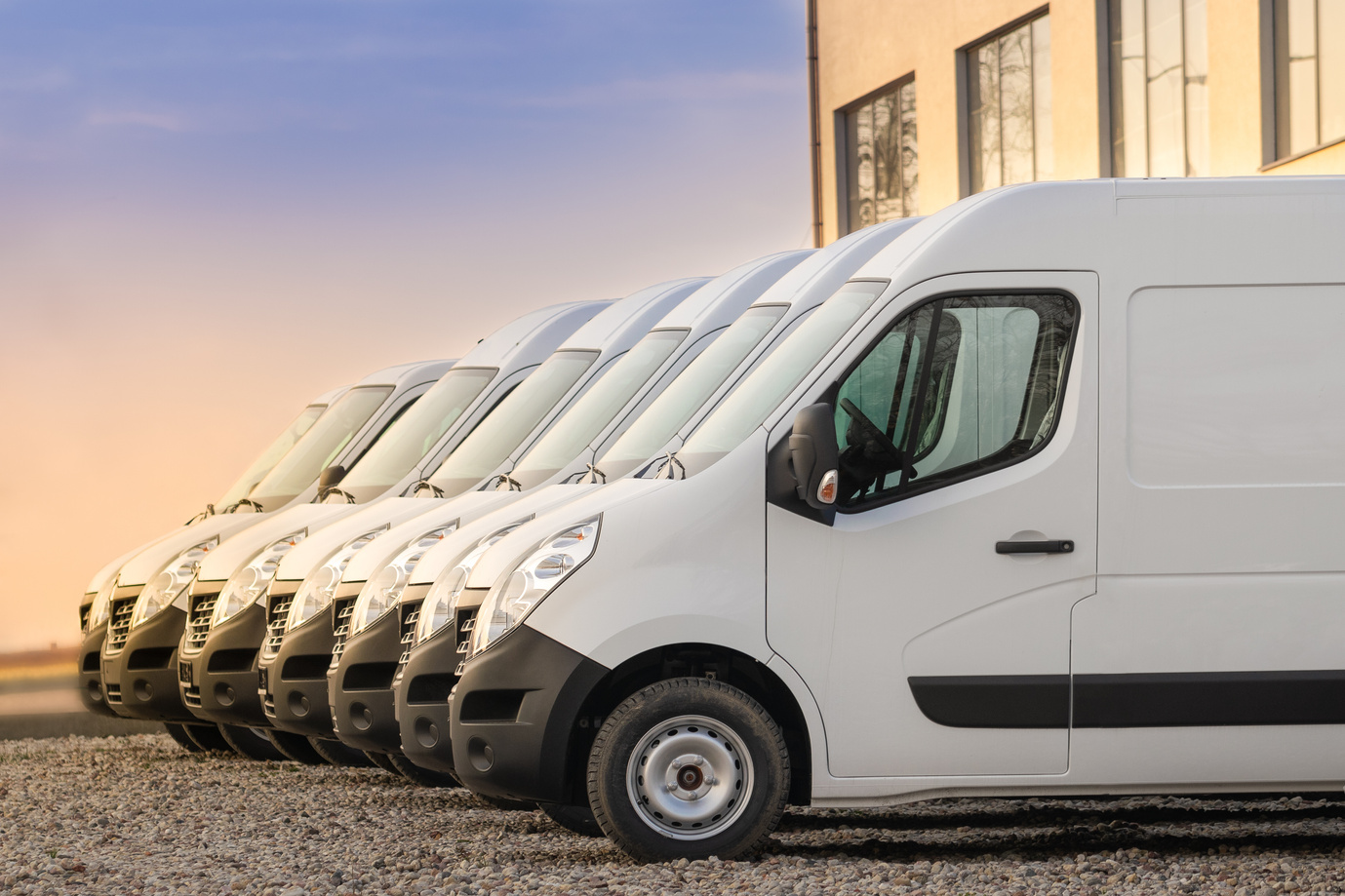 commercial delivery vans in row